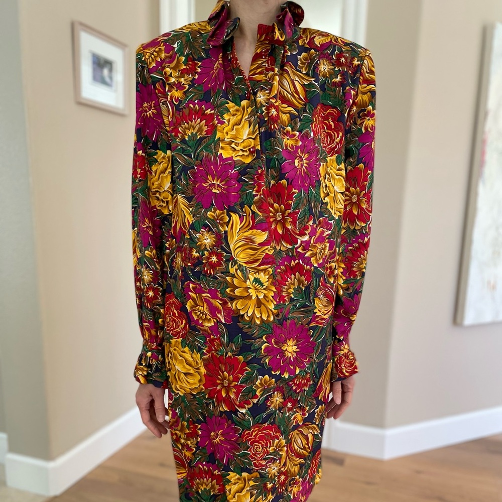 Pink and Yellow Ruffled Tiered Long Sleeve Dress